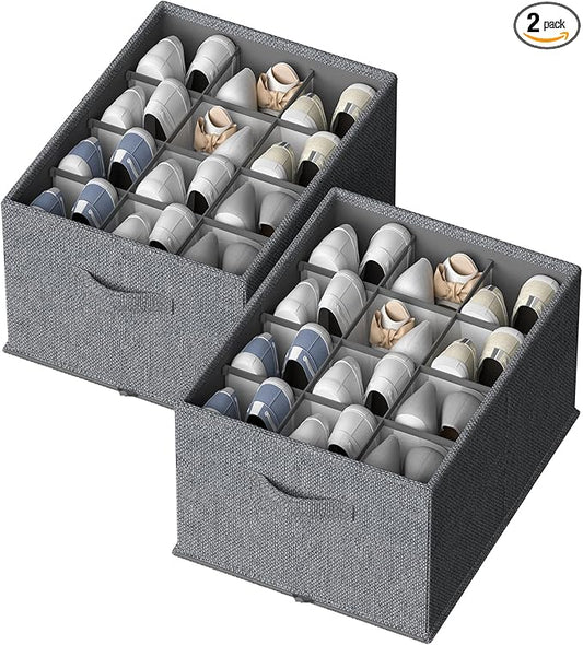 2 Pack Shoe Organizer for Closet,Foldable Shoe Organizer,Fits up to 24 Pairs,Storage Containers With Bottom Support for Shoes-NeatNest
