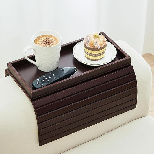 GEHE Bamboo Sofa Arm Tray, Foldable Couch Arm Tray Side Table, Anti-Falling Armrest Tables Cup Holder for Snacks, Drinks, Beers, Phone, Control, Flexible and Portable, Anti-Slip Bottom-NeatNest