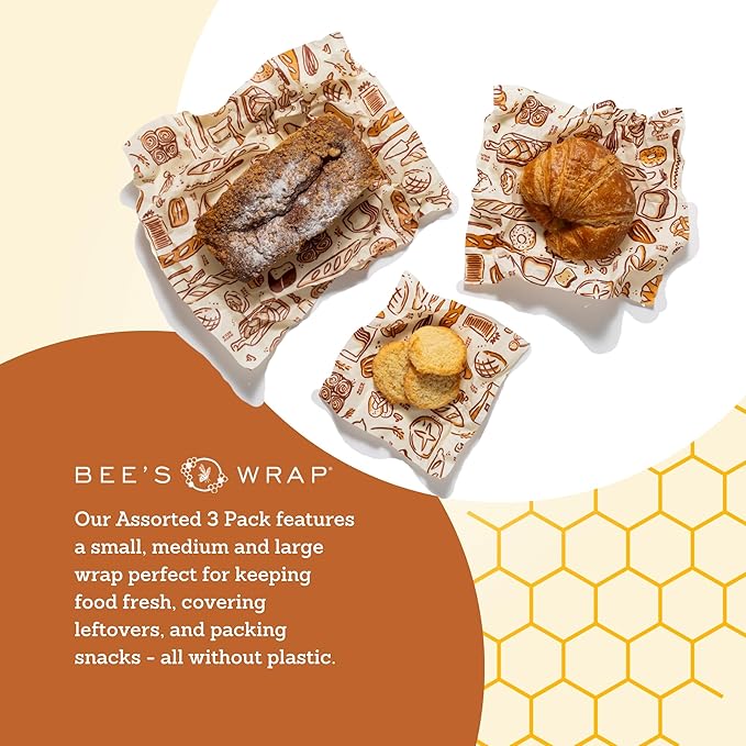 Bee's Wrap Beeswax Wraps for Food - Bakery Lane 3 Pack (S, M, L) Made in USA Reusable & Organic Food Wraps, Sandwich Wrap & Bowl Covers - Eco-Friendly Alternative to Aluminum Foil & Plastic Wrap-NeatNest