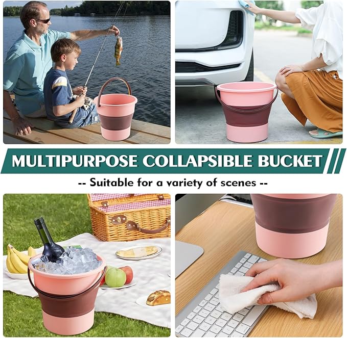 Collapsible Bucket 1.3 Gallon/5L Small Plastic ousehold Cleaning Mop Buckets Foldable Water Bucket for Car Wash Fishing Camping Beach (Pink)-NeatNest