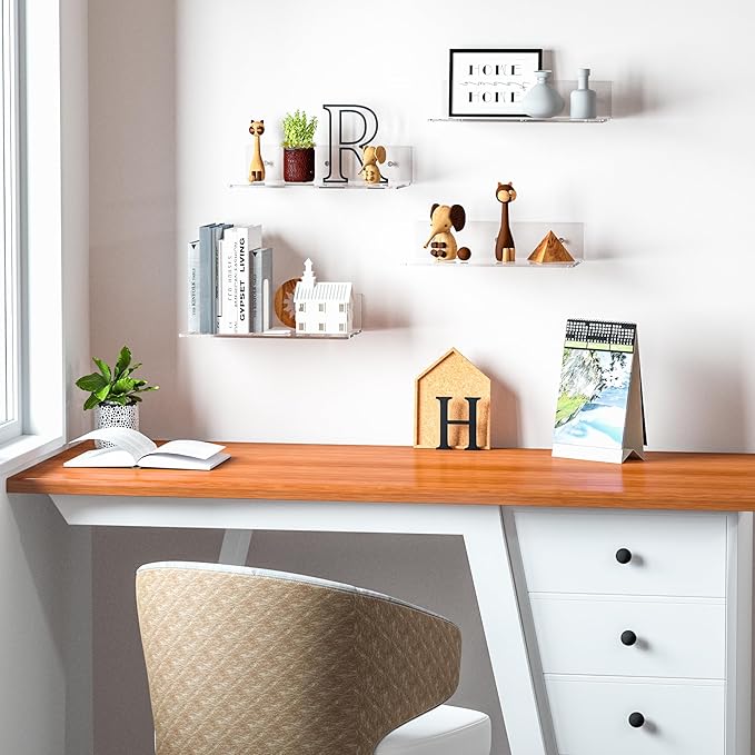 12 Inches Clear Wall Shelves, Moisture-Proof Acrylic Bathroom Organizer Shelves for Wall, Floating Shelves for Bathroom, Funko Pop Shelves, 4 Pack-NeatNest
