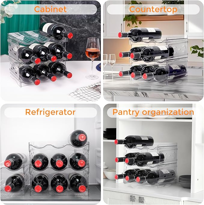 BoxedHome Plastic Water Bottle Organizer and Wine Rack Storage Holder for Inside Cabinet, Kitchen Countertop, Table Top, Pantry, Bars, Cabinets, Fridge - Clear (3 Tier 9 Containers)-NeatNest