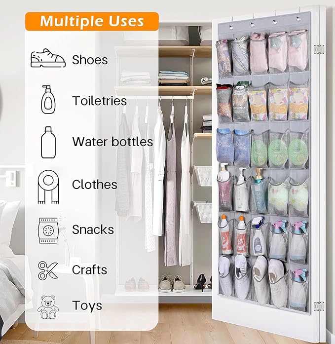 MISSLO Sturdy Oxford Shoe Organizer for Closet Door Hanging Organizer 35 Large Pockets Hanging Shoe Rack for Closet Mesh Back of Doors Shoes Storage Door Hanger, Grey-NeatNest
