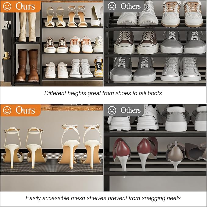 Shoe Racks Bench,Shoe Organizer with Bench for Closet- Free Standing Boot and Shoe Rack with Storage Bag for High Heels, Entryway, Hallways, Closets, Dormitory Rooms,Brown 4-Tier-NeatNest