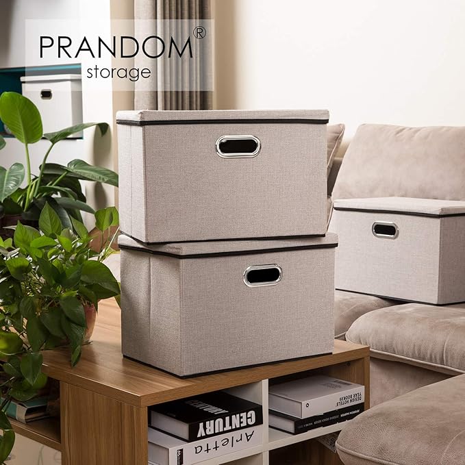 PRANDOM Large Foldable Storage Bins with Lids [5-Pack] linenFabric Decorative Storage Boxes Organizer Containers Baskets Cube(17.7x11.8x11.8) For 6+ Year Old Boys and Girls-NeatNest
