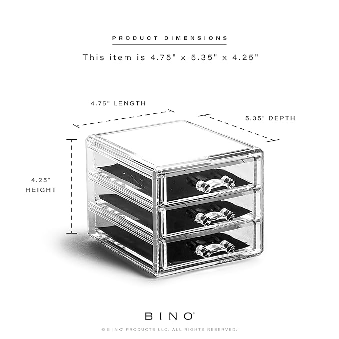 BINO THE MANHATTAN SERIES Acrylic Makeup Drawer Organizer- 3 Drawer Small | Clear Beauty Organizers and Storage| Cosmetic & Makeup Drawer| Home Organization| Jewelry & Vanity Accessories Drawer-NeatNest