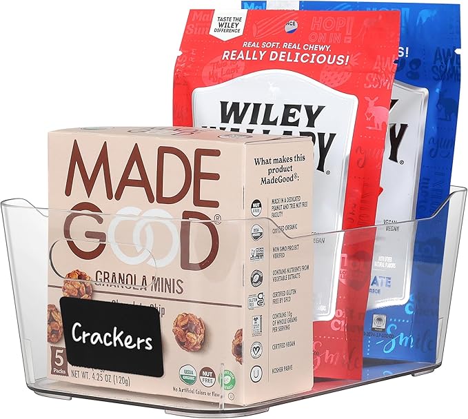 Clear Plastic Storage Bins with Labels and Marker, Perfect for Kitchen Organization or Pantry Organization and Storage, Medium Fridge Organizer and Cabinet Organizers Storage Bins-NeatNest