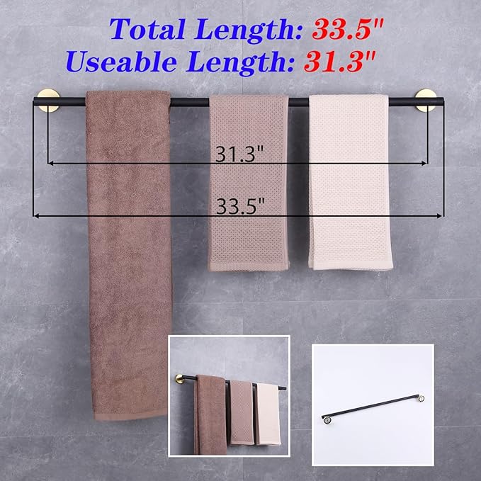 GERZWY Stainless Steel 33 Inch Towel Bar Black Towel Rack Wall Mounted Towel Rail Towel Rod for Bathroom (Black & Gold) AG1101C85-BD