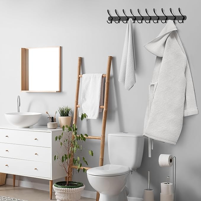 Coat Rack Wall Mount with 10 Tri Hooks, Stainless Steel 32 Inch – Black Matte Finish, Heavy Duty Wall Mounted Hook Rack for Coats, Hats, Towels, Scarfs, Robes, Bags, Entryway & Bathroom - 2 Pack-NeatNest