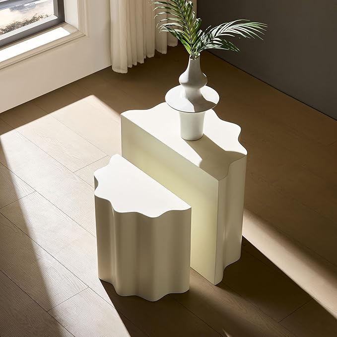 KEVINSPACE End Tables Set of 2, Small Coffee Table Modern SideTable with Non-Slip Feet, Fiberglass Accent Tables for Small Spaces Living Room Bedroom Balcony Office Assembled