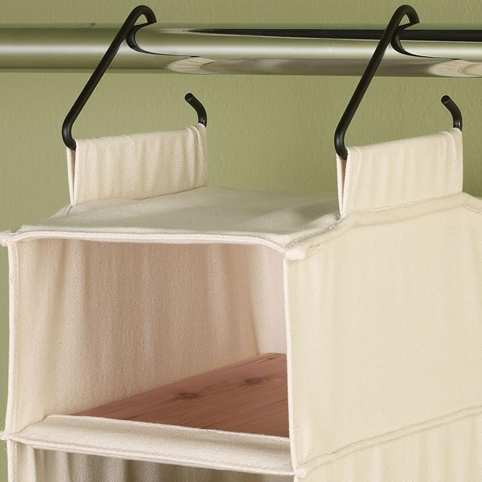 Household Essentials Hanging Shoe Organizer, 10 Wide Cubbies with Cedarline Pockets, Heavy-Duty Cotton Canvas, Removable and Industrial Hooks, Natural-NeatNest