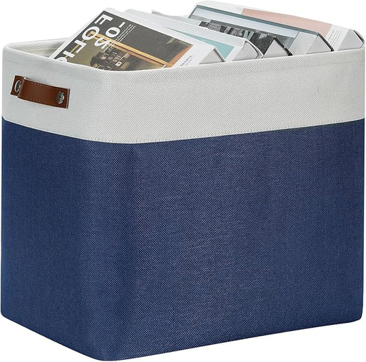 DULLEMELO Large Storage Basket 17"x12"x15",Fabric Organizer Bin for Storage Clothes, Toys, Books,Storage Bin with Handles for Bedroom, Closet, Nursery (White&Blue,1 Pack)-NeatNest