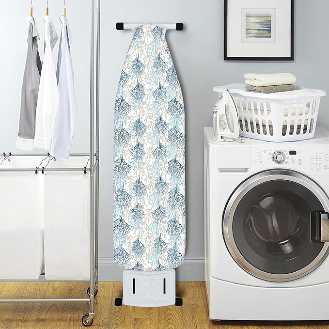 Extra Thick Ironing Board Cover and Pad, Coastal Summer Beach Coral 15x54 Ironing Board Cover, Resist Scorching and Staining,Elastic Edges,Seaside Nautical Blue Grey