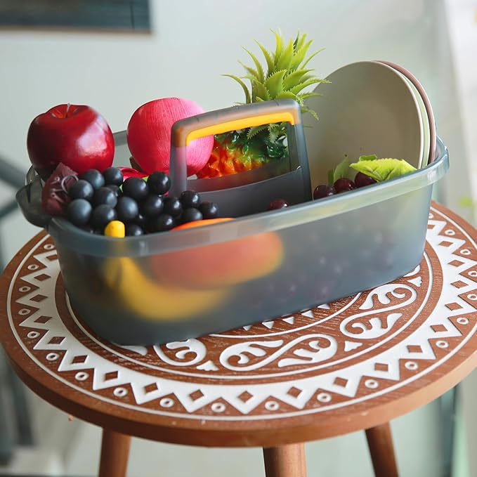 Cleaning Caddy Organizer with Handle, Storage Basket/Totes Portable for Bathroom Supplies, Cleaning Products, and Sink Tool.(Translucent Gray×2, 2 Pack)-NeatNest