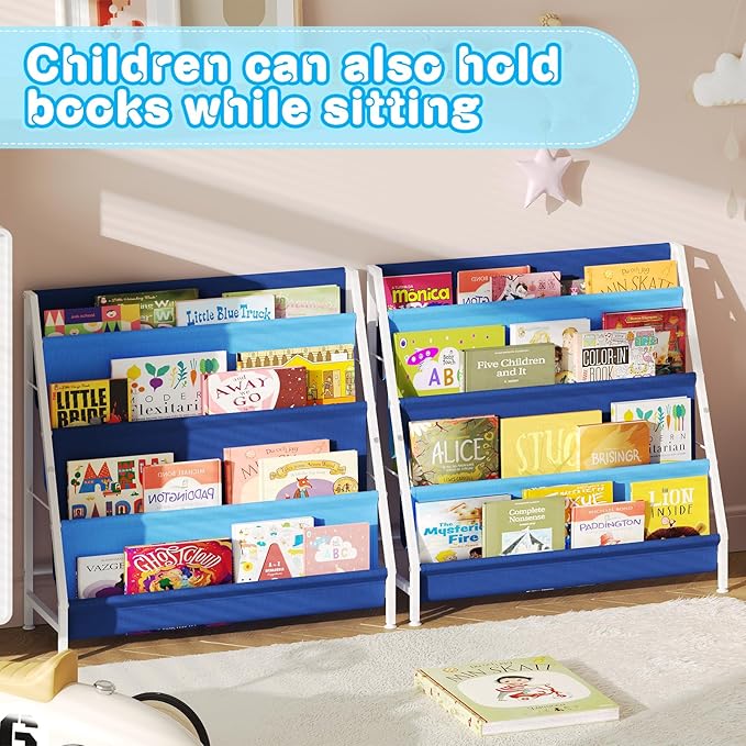 Book Shelf for Kids Rooms, Blue Montessori Bookshelf Nursery Book Shelves Toddler Children Bookshelf Metal Kid's Book Storage Organizer for Boys Room Furniture Playroom Kindergarten-NeatNest