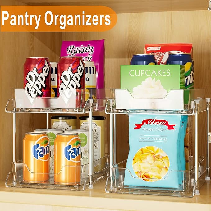 JLKDQ 4 Pack Bathroom Under Sink Organizers and Storage, 2-Tier Pull Out Medicine Cabinet Organizing- Kitchen, Pantry, Medicine Storage Bins, Vanity Makeup.(Clear,10.63" L x 8.0" W x 8.46" H).-NeatNest
