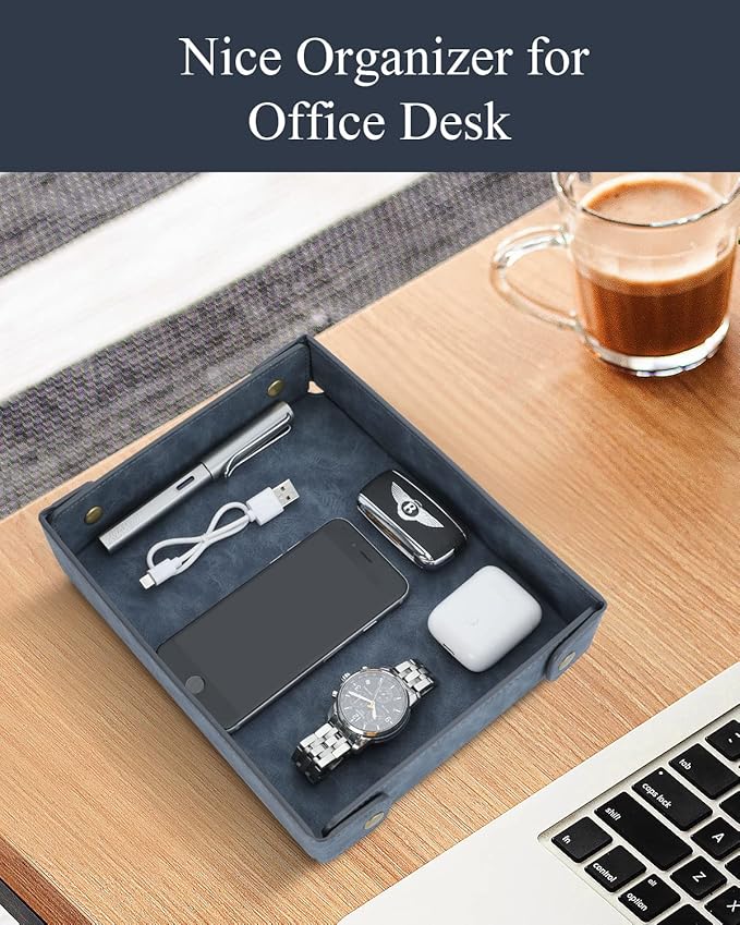 CASIRENA Father's Day Gifts Faux Leather Valet Tray Organizer for Men - Catch-All Tray for Entryway Table Key, Wallet, Watch, Coin Change, Phone, Dresser EDC Dump Jewelry, Bedside Nightstand Desk-top-NeatNest