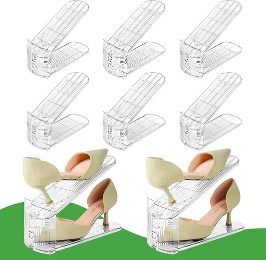 Shoe Slots Organizer, Clear Shoe Stacker for Closet Adjustable Shoe Rack Storage Space Saver,Shoes Display Shelf Shoe Holder for Organization,6 Pack-NeatNest