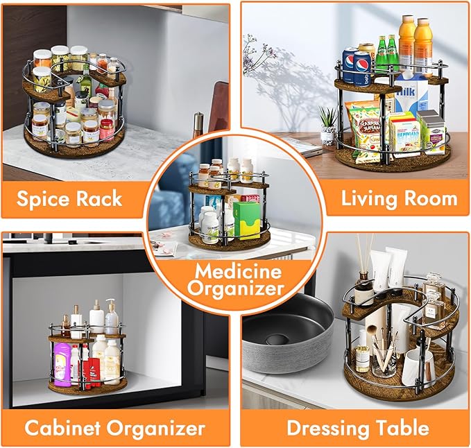 2-Tier Lazy Susan Organizer Turntable Spice Organization U-Shape 11.8" Rotating Spice Rack Height Adjustable for Cabinet, Pantry, Kitchen Countertop, Party-NeatNest