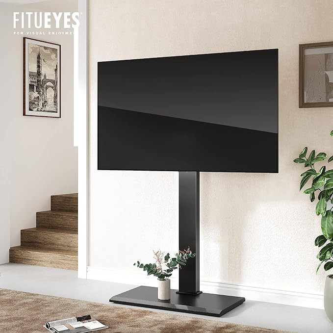 FITUEYES Iron Base Universal Floor TV Stand with Swivel Mount Space Saving for 50-85 Inch LED LCD Plasma Flat or Curved Screen TVs Height Adjustable Cable Management