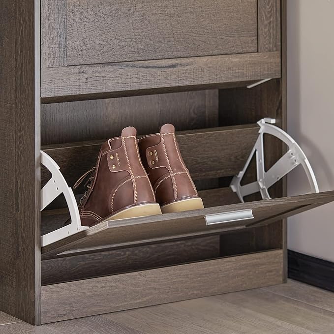 Haotian Small Shoe Storage Cabinet, Slim Shoe Rack Entryway, Narrow Shoe Organizer 2 Flip-Drawers for Front Door Entrance Hallway, Brown, FSR137-BR-NeatNest