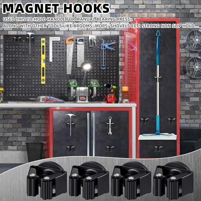 30 Pcs Magnetic Mop Broom Holder Movable Magnetic Broom Holder Rack, Anti Slip Wall Mounted Utility for Cleaning Tools, Garage, Kitchen, Laundry, Garden (Black)