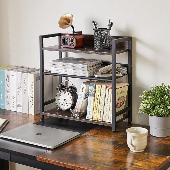 IBUYKE 3-Tier Spice Rack Industrial Counter Shelf Desktop Storage Organizer Standing Seasoning Rack for Countertop Kitchen Office Living Room Desktop Dark Grey UTLJ021G-NeatNest