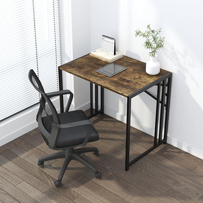 32 inch Small Folding Computer Desk, Writing Gaming Computer Desk for Small Spaces, No Assembly Required Home Office Desk, Rustic Brown-NeatNest