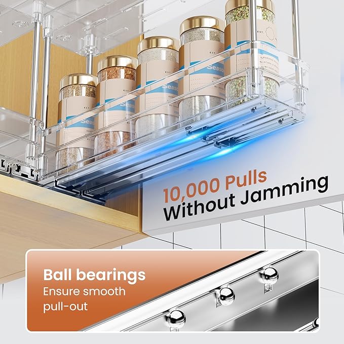 3 Packs Pull Out Spice Rack Organizer for Cabinet, Vertical Spice Rack Pull Out, Heavy Duty Slide Out Seasoning Organizer, 2.3" Wx10.35''Dx8.26''H, 3 Drawers 2 Tiers(Clear)