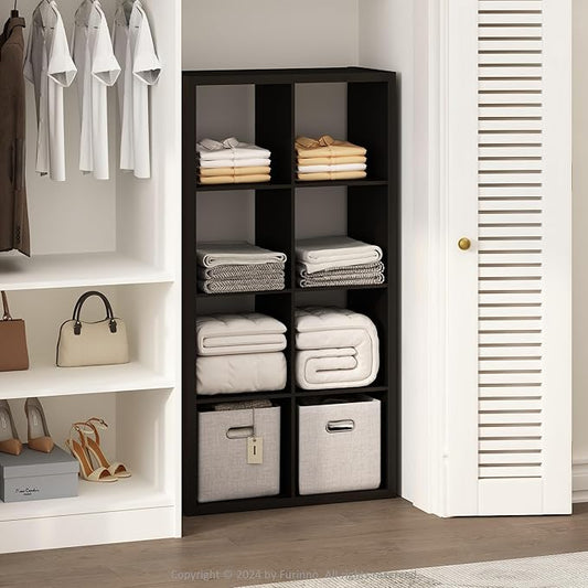 Furinno Cubic Open Back Multipurpose Clothing & Closet Storage Organizer Shelf, 8-Cube, Black Dark Oak
