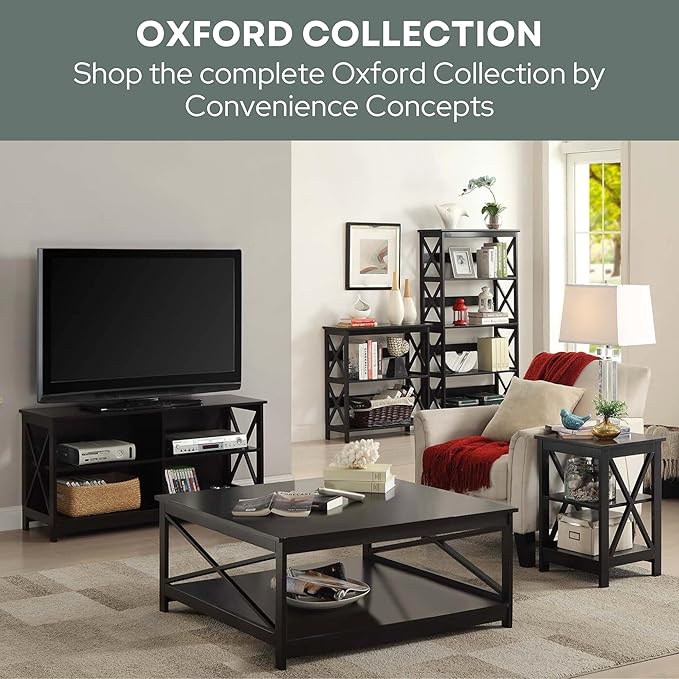 Convenience Concepts Oxford 1-Drawer Console Table 39.5" - Farmhouse Sofa Display with Storage Shelf For Living, Family, & Dining Room, Modern Entryway Hall Table for Kitchen, Bedroom, Black-NeatNest