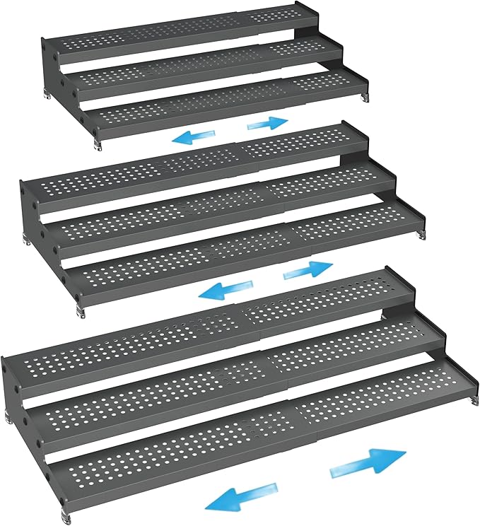 Expandable Spice Rack organizer with 3-Tier step shelf,Modern Design heavy duty,Non Skid and Visibility,Great for Kitchen Cabinet, Pantry and more(3PACKS/GUN-GREY)-NeatNest