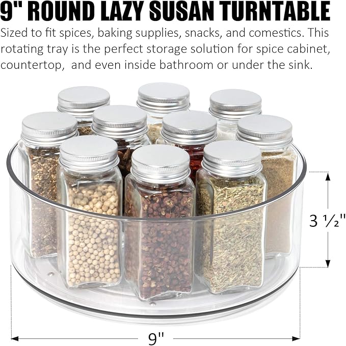 Tiblue Lazy Susan, 2 Pack Round Plastic Clear Rotating Turntable Organization & Storage Container Bins for Cabinet, Pantry, Fridge, Countertop, Kitchen, Spinning Organizer for Spices, Condiments