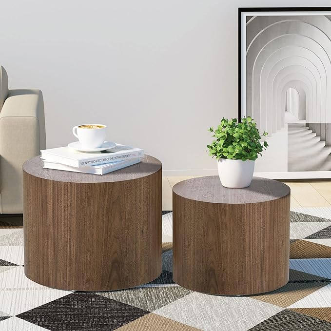 kevinplus Walnut Nesting Coffee Table Set of 2