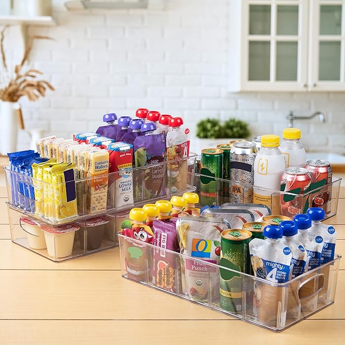 ClearSpace Plastic Pantry Organization and Storage Bins with Removable Dividers – 4 Pack XL Perfect Kitchen Organization or Kitchen Storage – Refrigerator Organizer Bins, Cabinet Organizers-NeatNest
