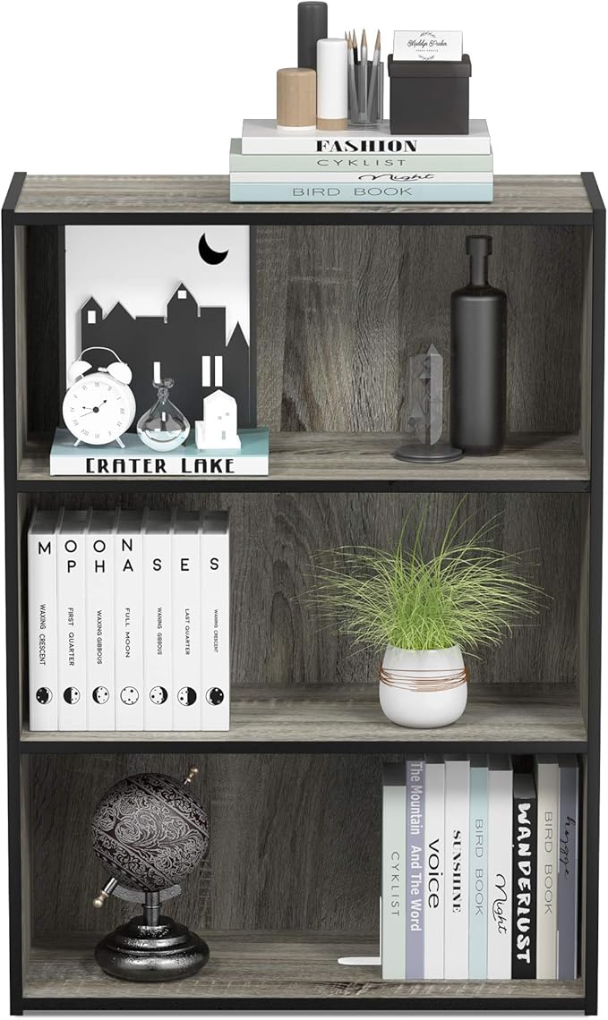 Furinno Pasir 3-Tier Open Shelf Bookcase, French Oak Grey