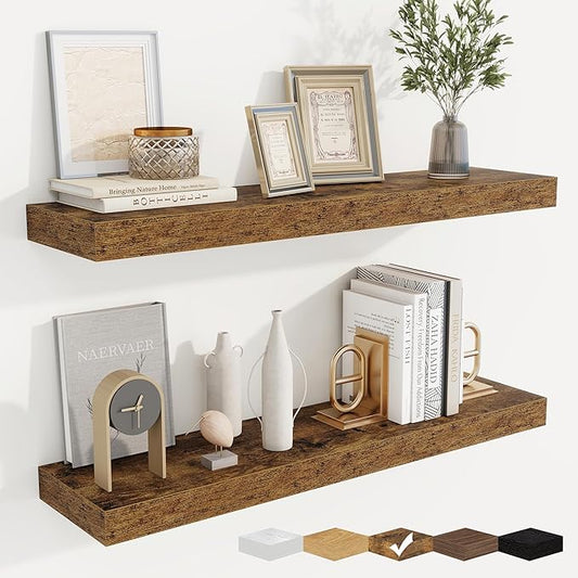 fuqing Floating Shelves for Wall, Bathroom Shelf Wall Mounted for Storage, Shelves with Invisible Bracket for Bedroom, Kitchen, Living Room, Farmhouse Small Book Shelf, 32 Inch Set of 2, Rustic Brown-NeatNest