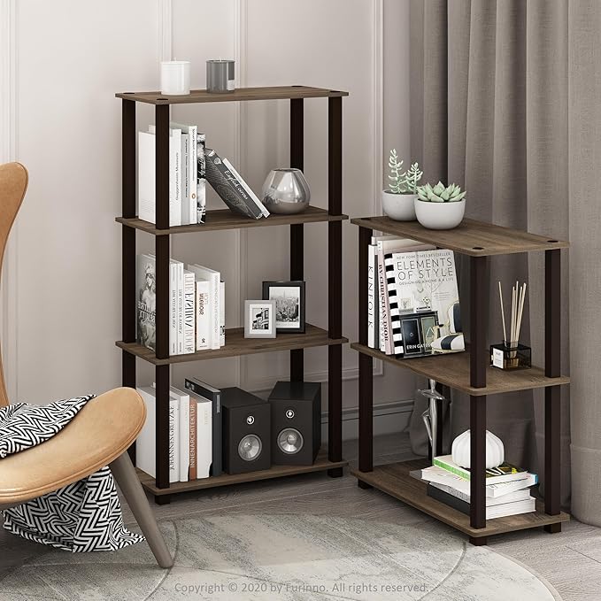 Furinno Turn-S-Tube 3-Tier Compact Multipurpose Shelf with Square Tube, Walnut/Brown (18025WN/BR)-NeatNest