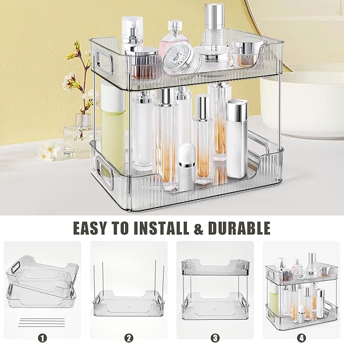 2-Tier Bathroom Counter Organizer Countertop Storage, Dresser Organizer Vanity Tray for Makeup, Perfume Organizer Cosmetics Skincare Shelf - Grey-NeatNest