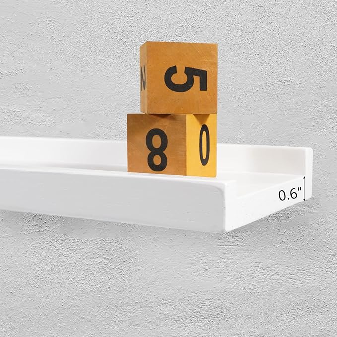 12 Inch Floating Shelves Wall Mounted, Solid Wood Wall Shelves for Decor and Storage, Picture Ledge Shelf for Bedroom/Bathroom/Living Room/Kitchen/Laundry Room, White Color, 12*4*1.5, 1 Pack-NeatNest