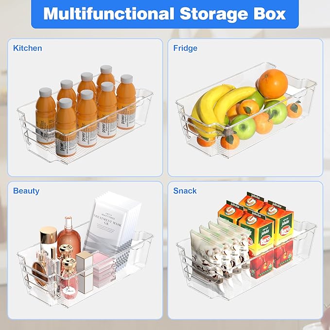 Clear Refrigerator Storage Bins, 8-Piece Set, Stackable Kitchen Organizer Containers for Fridge and Pantry (Clear 8 Pack-12.4"*6.1"*3.4")-NeatNest