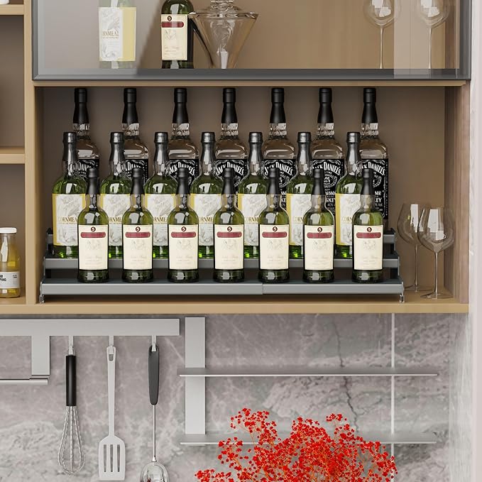 Expandable Spice Rack Storage organizer with 3-Tier step shelf cabinet,seasoning racks organizion.Great for Kitchen countertop shelves,Bathroom,dressing table,Cupboard,Pantry and more(1pack/Gun-gray)-NeatNest