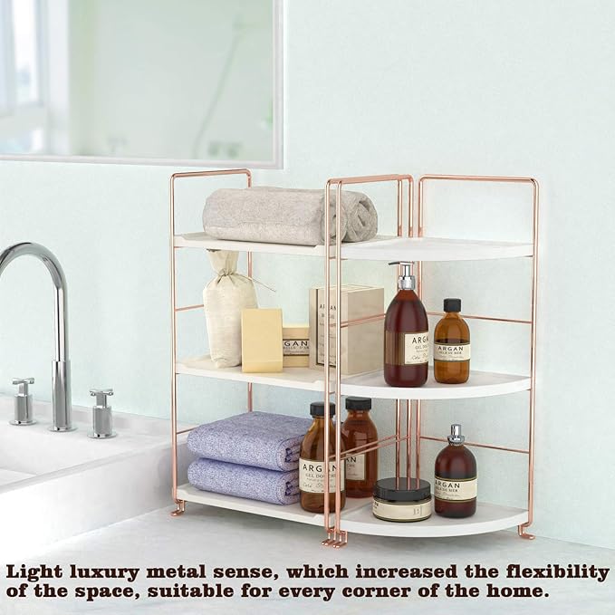 3-Tier Bathroom Countertop Organizer - Vanity Tray Cosmetic & Makeup Storage- Kitchen Spice Rack Standing Shelf - Corner Storage Shelf, Rose Gold-NeatNest