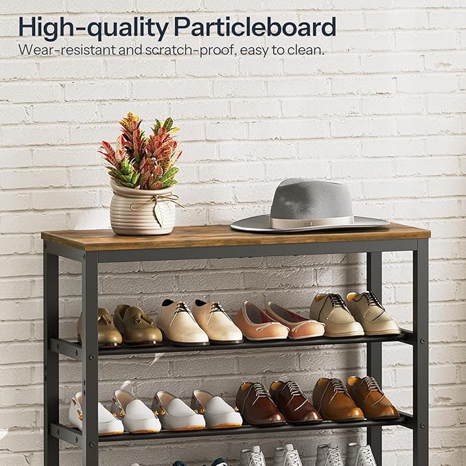 6 Tier Tall Shoe Rack, Large-Capacity Storage Organizer, Free Standing Shoe Shelf for Closet, Adjustable Metal Shoe Racks for 24 Pairs of Shoes, Rustic Brown and Black SS76BR-NeatNest