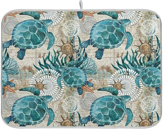 Absorbent Dish Drying Mat for Kitchen Counter - Watercolor Lake Bottom Microfiber Drying Pad, Reversible Drainer Mats for Countertop, Small 16 x 18 inch