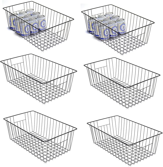 Freezer Organizer Bins, Upright Freezer Baskets for 16, 17, 21 cu.ft Standup Freezer, Durable Freezer Organizer Fully Use Space Improve Air Circulate, 6Pcs, Black