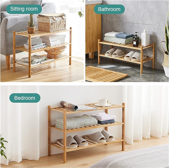 4-Tier Bamboo Shoe Rack for Entryway, Stackable | Foldable | Natural, Shoe Organizer for Hallway Closet, Free Standing Shoe Racks for Indoor Outdoor-NeatNest