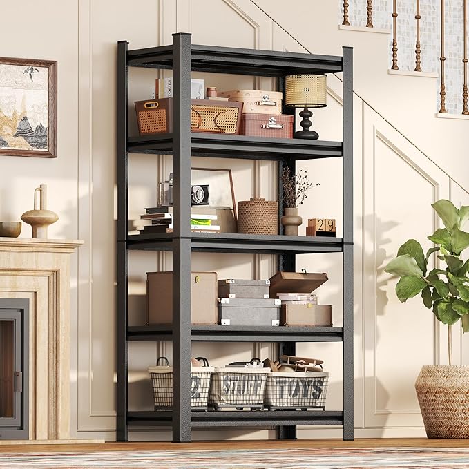 5 Tier Adjustable Metal Bookshelf for Tight Spaces - Ideal for Bedroom, Living Room, Kitchen, Balcony Organizing