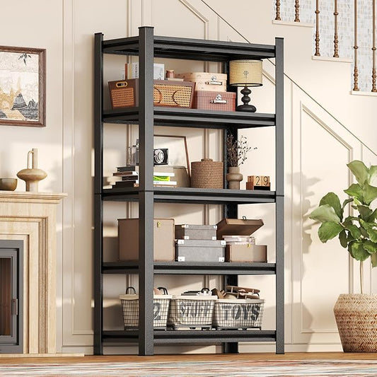 5 Tier Adjustable Metal Bookshelf for Tight Spaces - Ideal for Bedroom, Living Room, Kitchen, Balcony Organizing