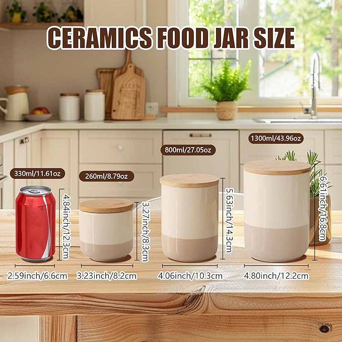 Ceramic Canister with Airtight Seal Lid, Kitchen Canisters for Countertop, Large Food Storage Jar for Flour, Coffee Bean, Sugar, Tea, Spices and More, Home Decor (1300ml/43.96oz)-NeatNest